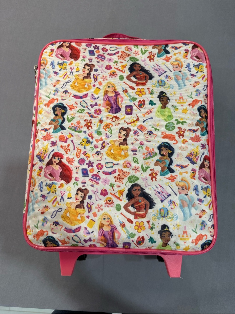 Disney Girls Pink Polyester Rolling Suitcase Retractable Handle, 18" & Under